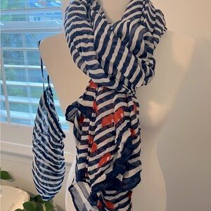 Stella & Dot Navy White Striped Elephant Lover Palm Springs Light Weight Scarf